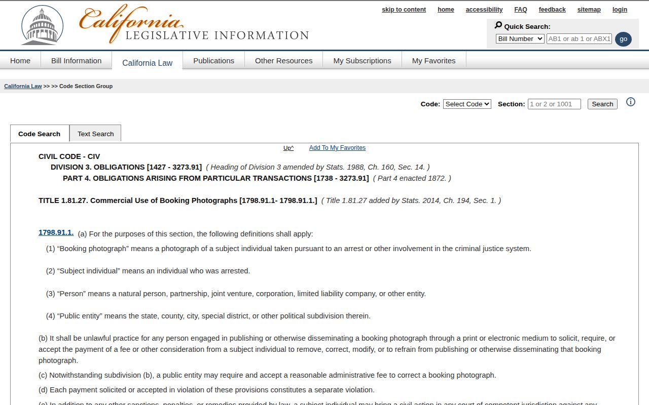 California law governing Fresno County booking photo publication
